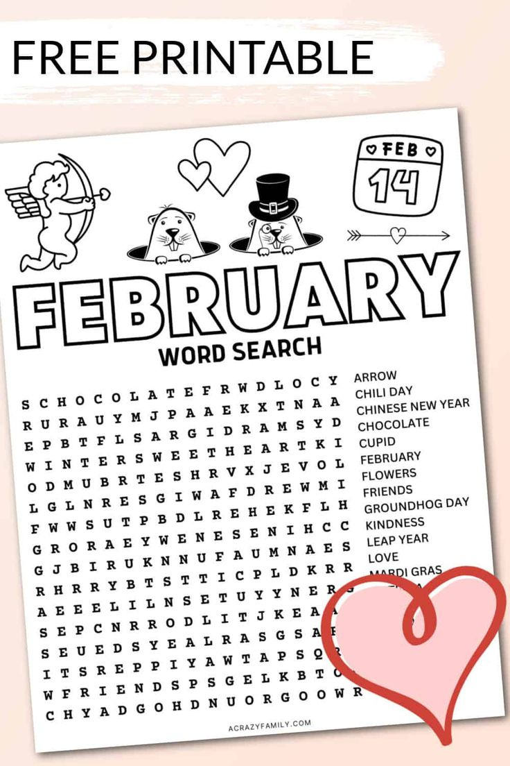 Free February Word Search Printable within Free Printable Word Search February