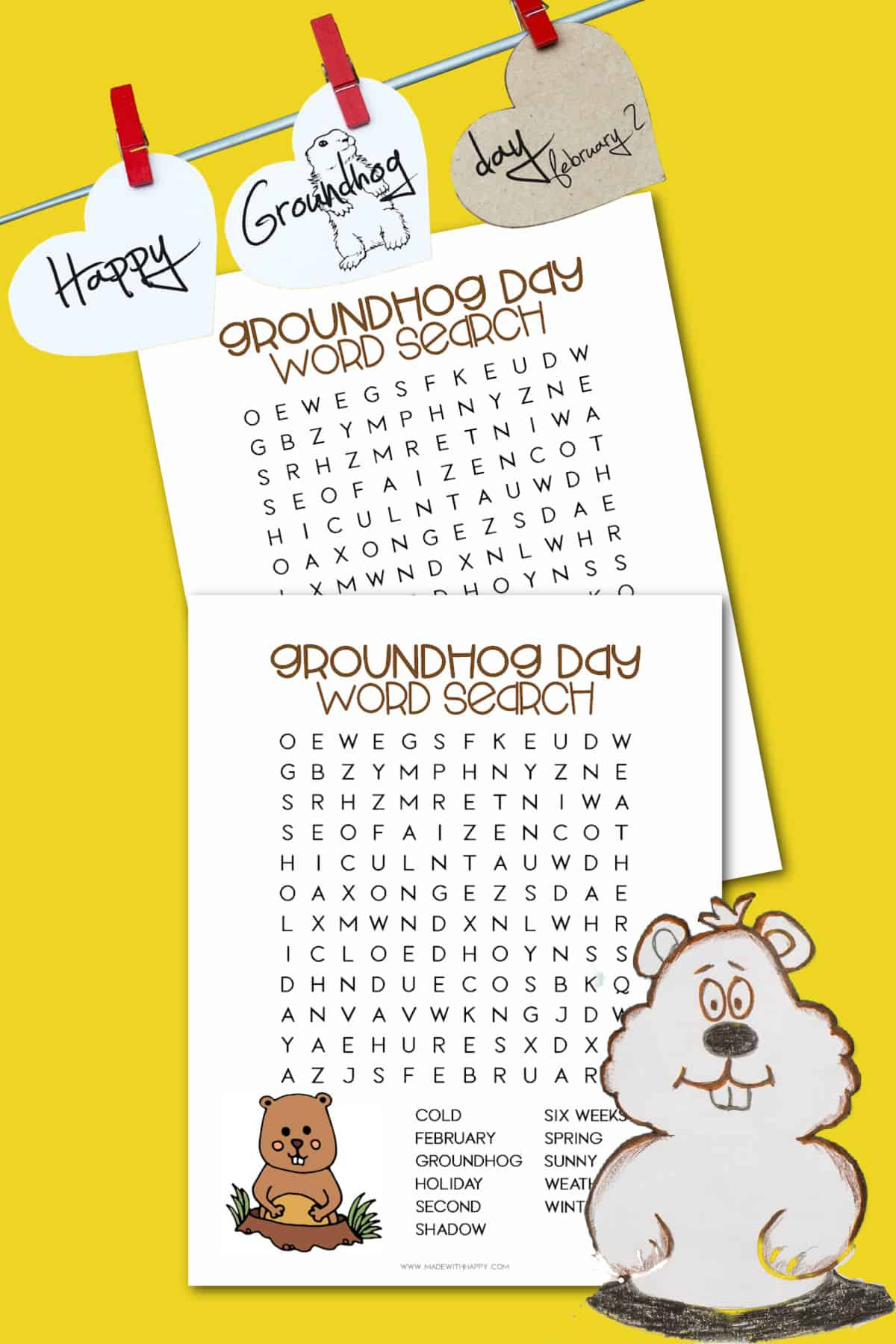 Free Groundhog Day Word Search Printable - Made With Happy in Groundhog Day Word Search Printable
