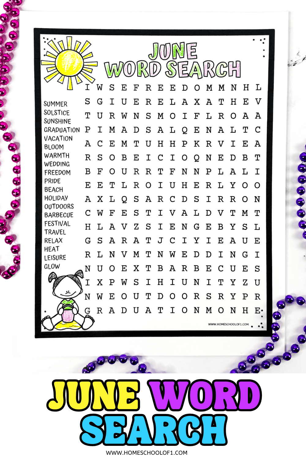 Free June Word Search Printable for Printable Word Search June