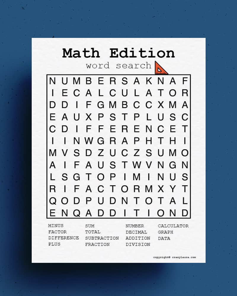 Free Math Word Search Printable Games Pdf Sheets - Crazy Laura with Math Words Word Search Printable