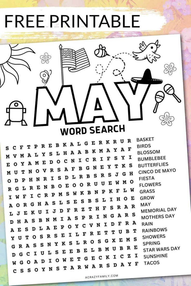 Free May Word Search Printable throughout Free Printable Word Search For May