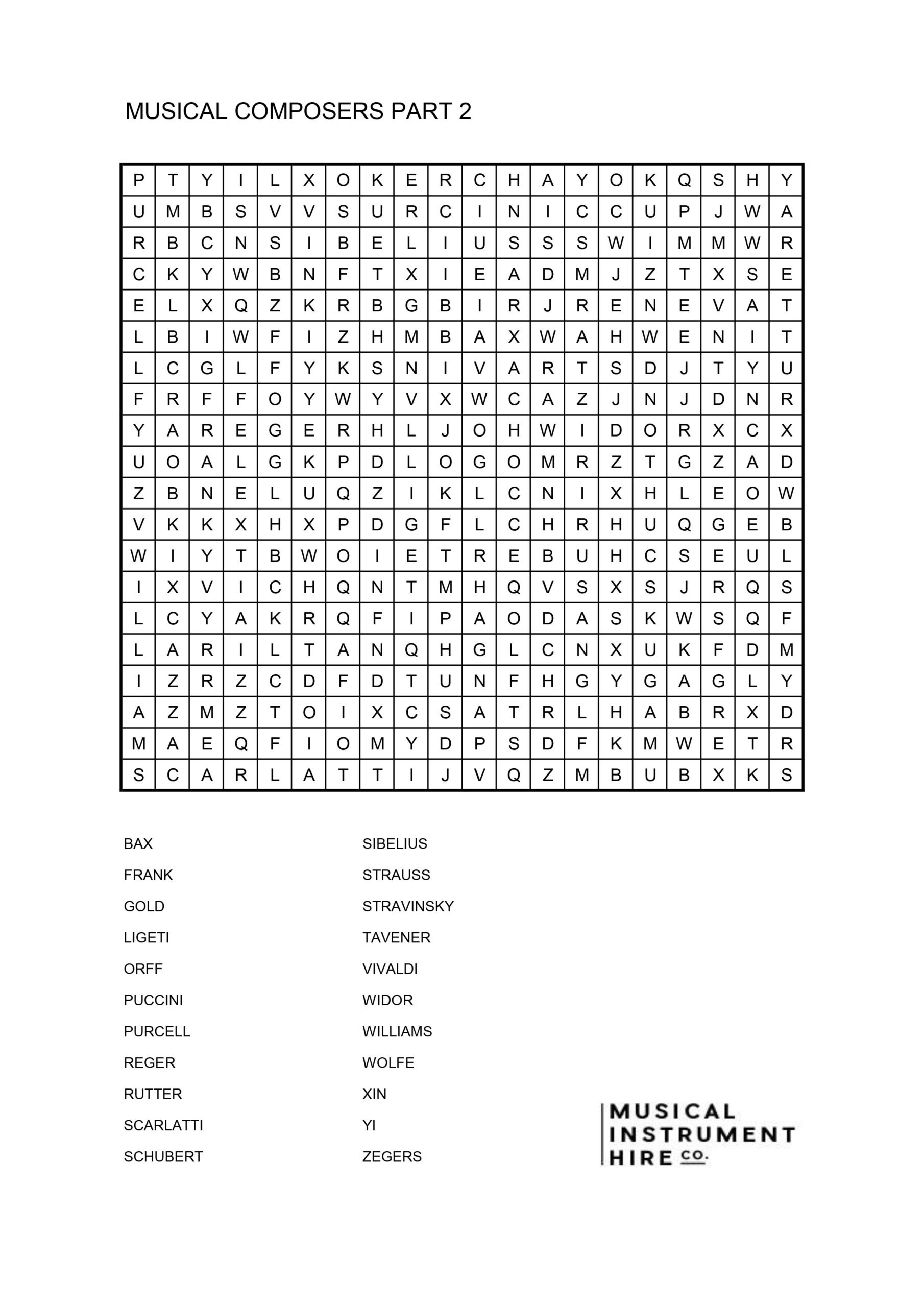 Free Music Word Search Puzzles - Musical Instrument Hire Co within Free Printable Word Search Music