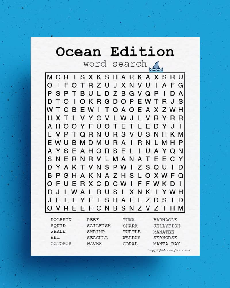 Free Ocean Word Search Printable Game Sheets - Crazy Laura inside Free Printable Word Search Ocean