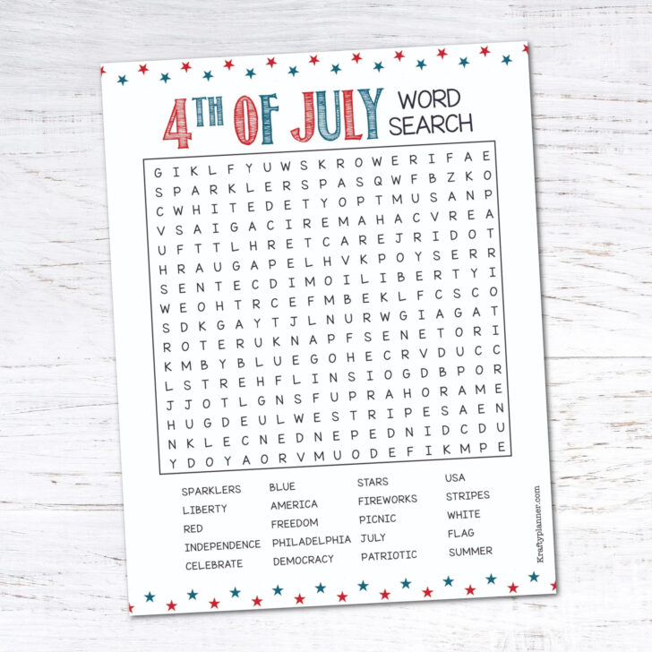 Free Printable Word Search July