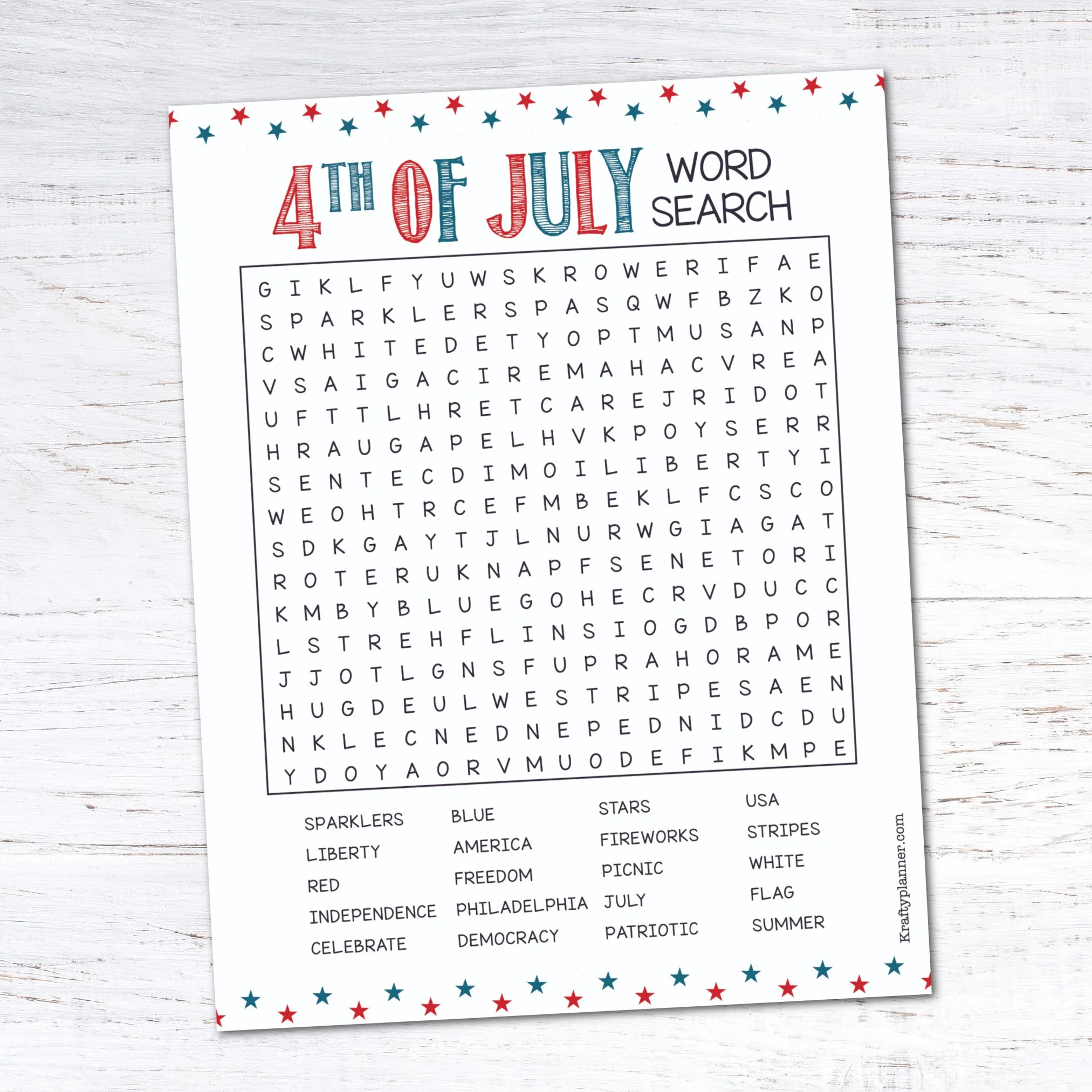 Free Printable 4Th Of July Word Search — Krafty Planner for Free Printable Word Search July