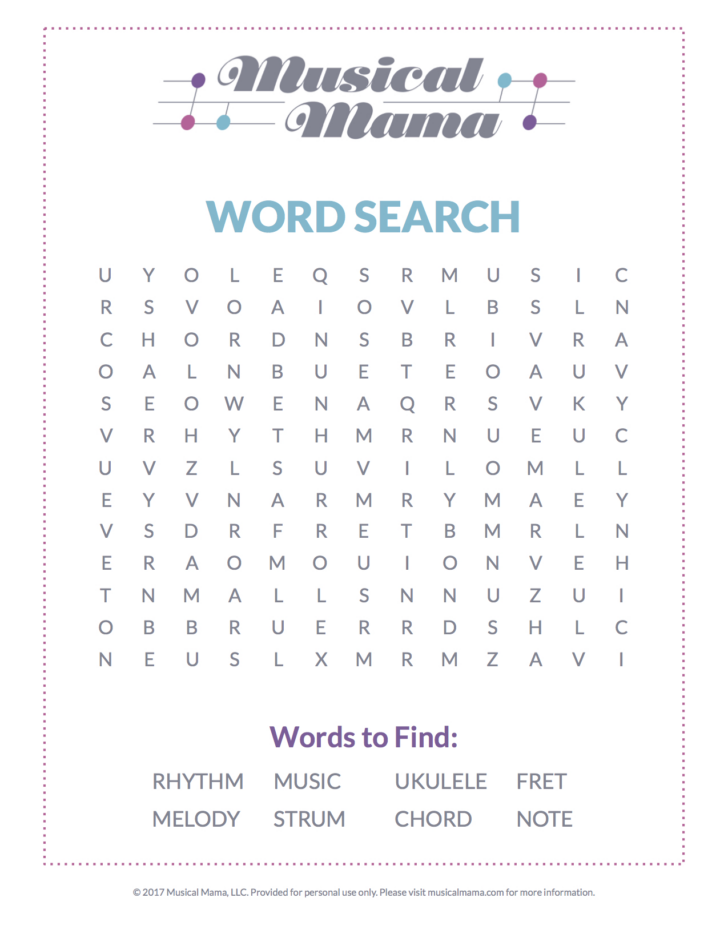 Free Printable Word Search Music