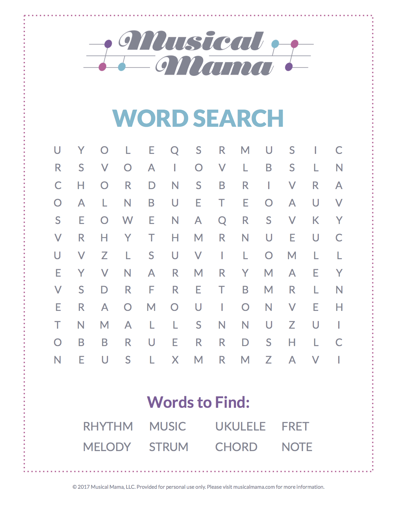 Free Printable: A Music-Themed Word Search — Musical Mama inside Free Printable Word Search Music