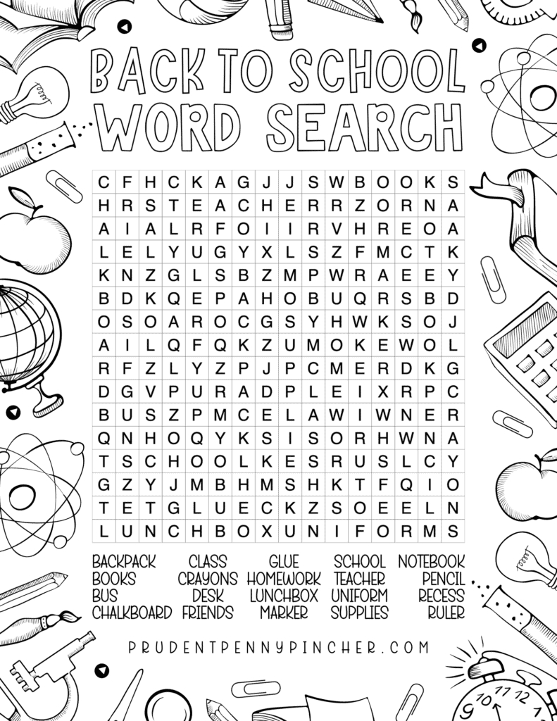 Free Printable Back To School Word Search For Kids - Prudent Penny for Back To School Free Printable Word Search
