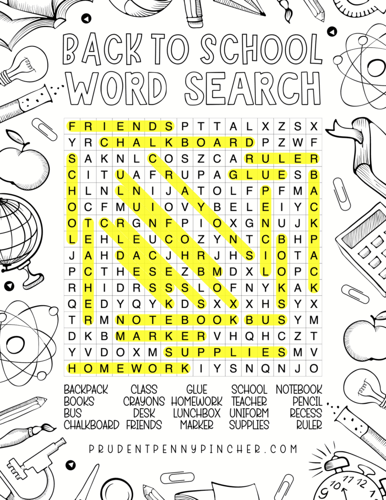 Free Printable Back To School Word Search For Kids - Prudent Penny intended for Back To School Free Printable Word Search Answer Key