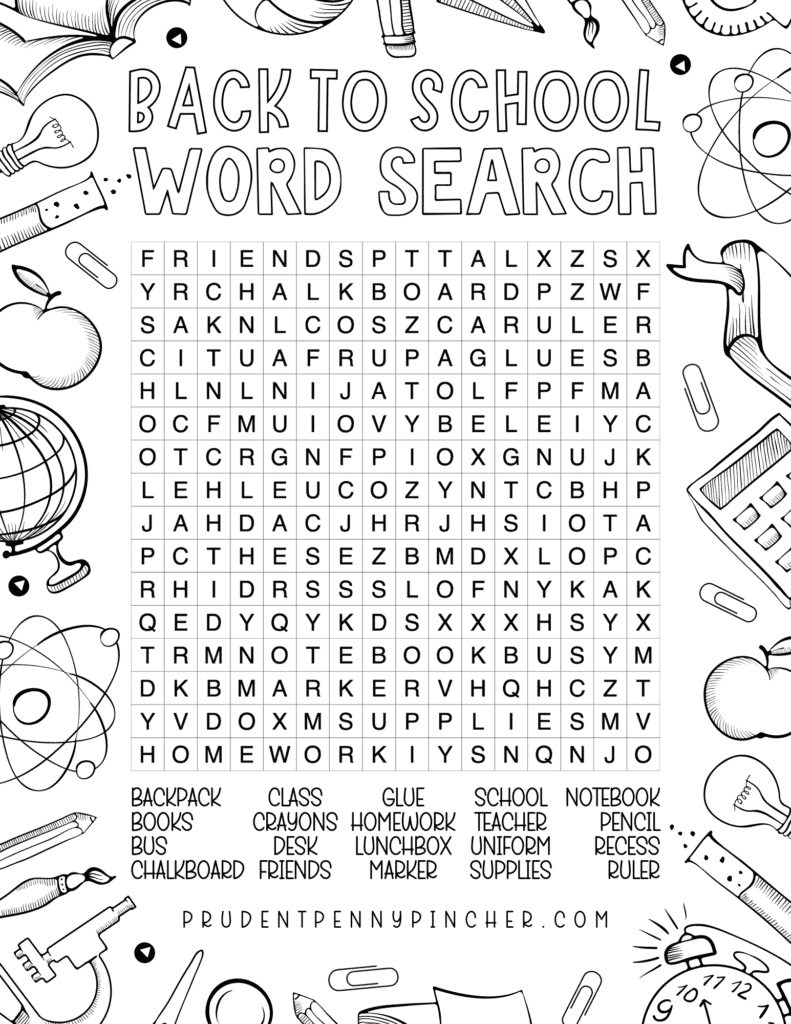 Free Printable Back To School Word Search For Kids - Prudent Penny within Middle School Word Search Printable Free