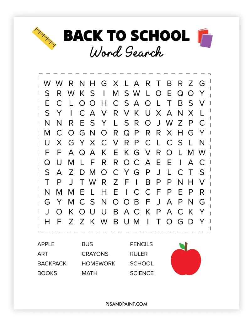 Free Printable Back To School Word Search - Pjs And Paint with regard to Printable Children&amp;#039;S Word Search Uk Free