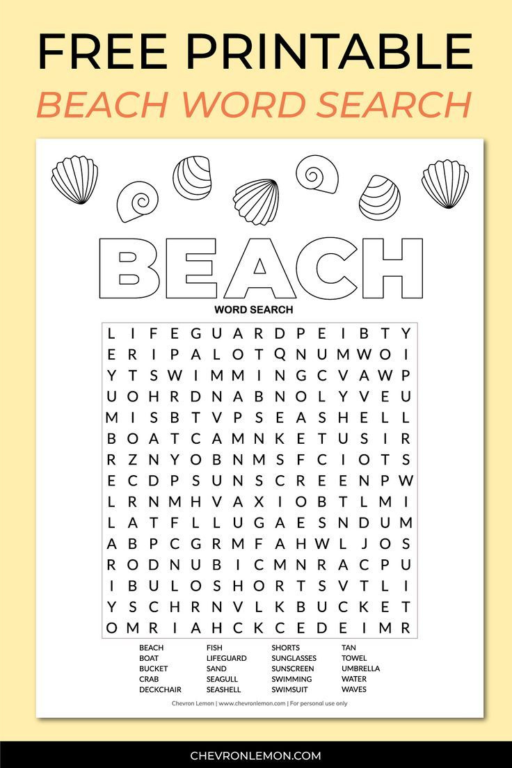 Free Printable Beach Word Search Puzzle with Printable Beach Word Search