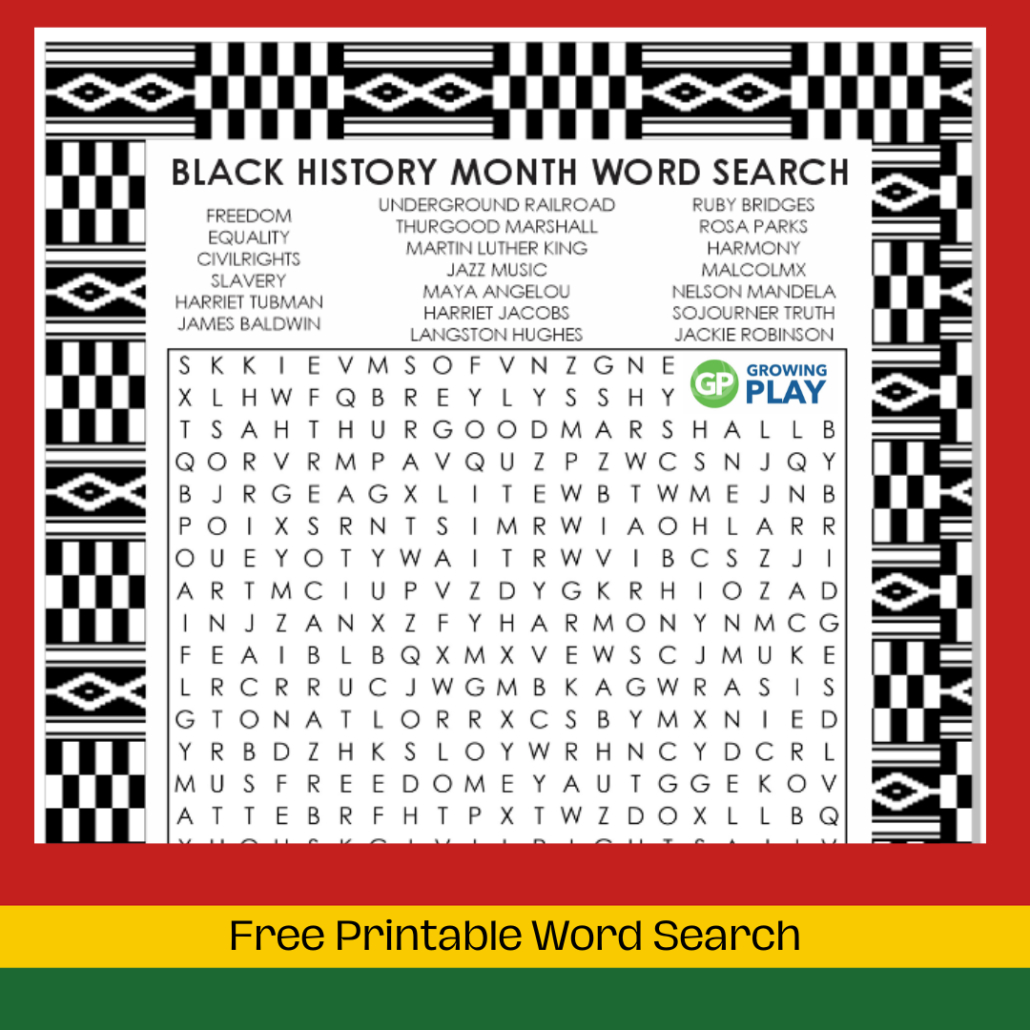 Free Printable Black History Month Word Search - Growing Play intended for Black History Word Search Printable