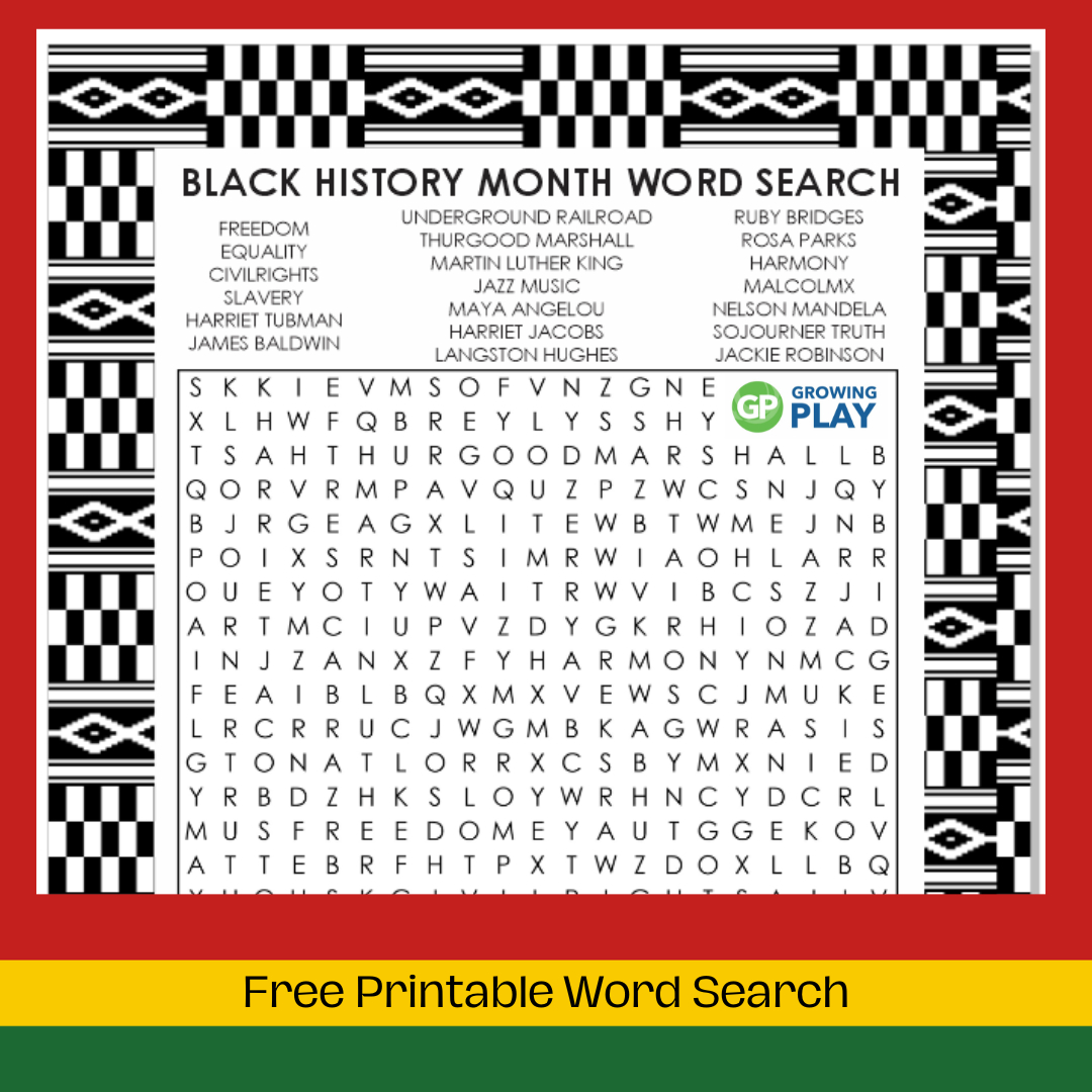 Free Printable Black History Month Word Search - Growing Play pertaining to Free Printable Black History Month Word Search Printable