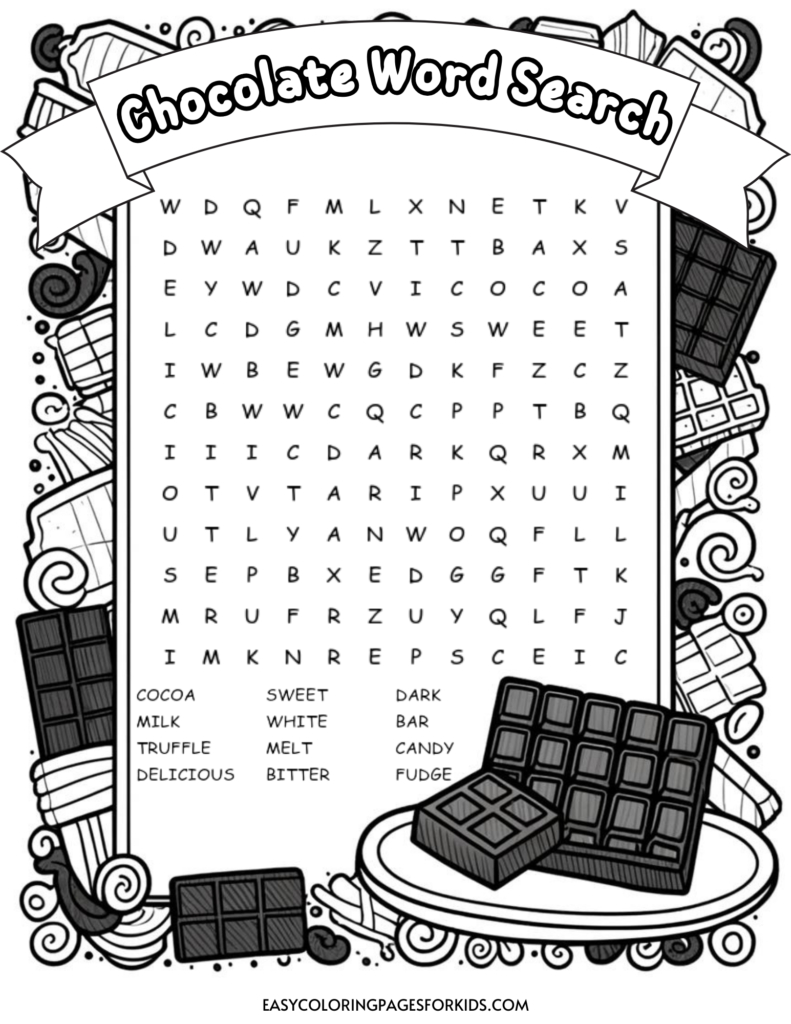 Free Printable Chocolate Word Search For Kids - Easy Coloring inside Printable Word Search Candy