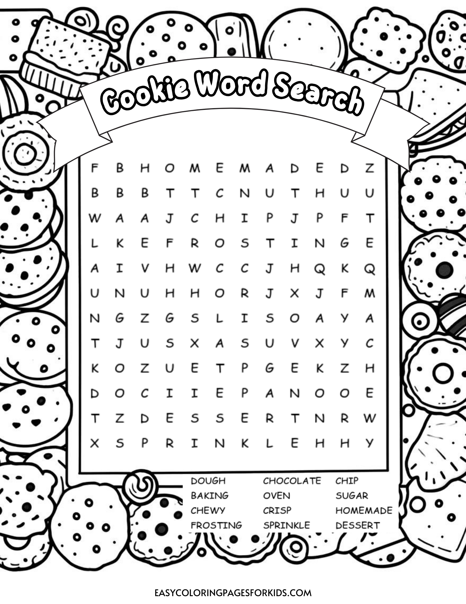 Free Printable Cookie Word Search For Kids - Easy Coloring Pages with regard to Word Search Kids Printable