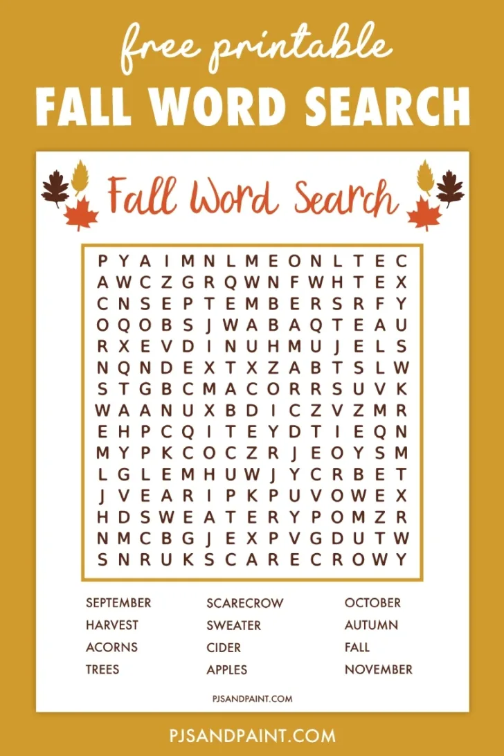 Autumn Word Search Printable