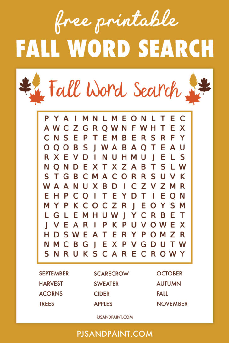 Free Printable Word Search For November