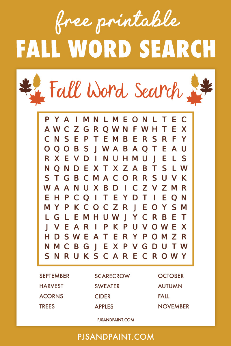 Free Printable Fall Word Search - Pjs And Paint regarding Free Printable Word Search For November