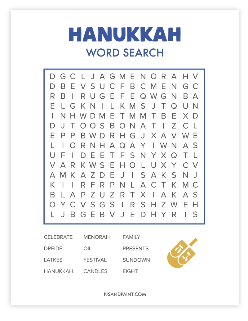 Free Printable Hanukkah Word Search - Pjs And Paint regarding Printable Hanukkah Word Search