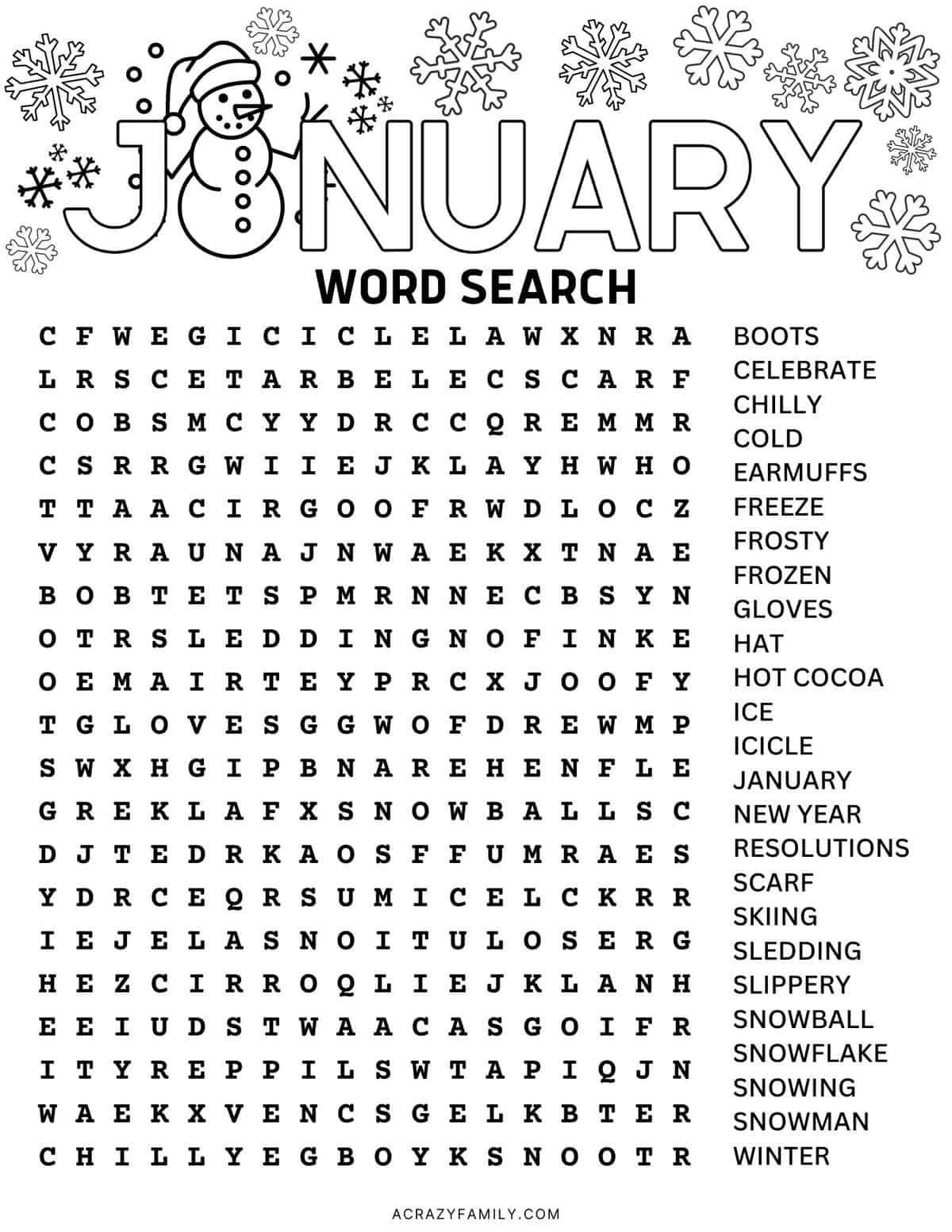 Free Printable January Word Search intended for Printable Word Search January