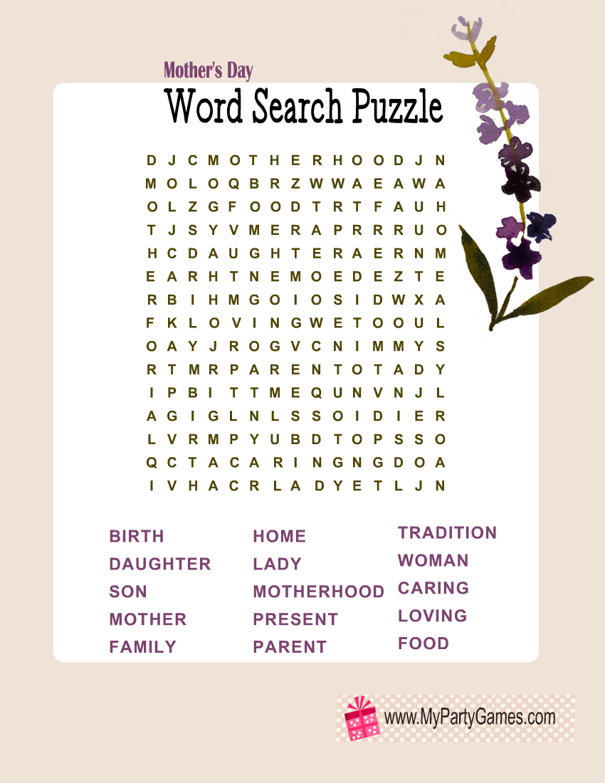Free Printable Mother&amp;#039;S Day Word Search Puzzle With Key throughout Mother&amp;#039;S Day Word Search Free Printable