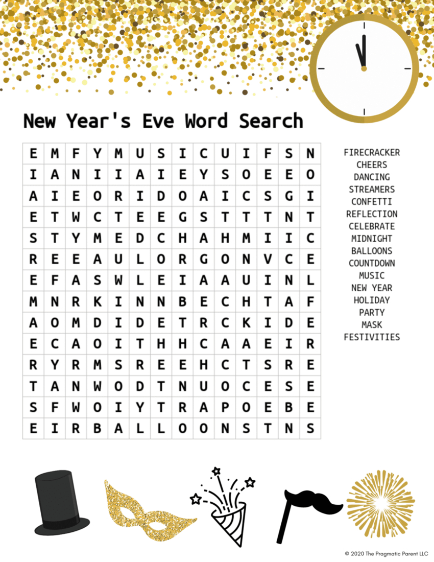 Free Printable) New Years Kid&amp;#039;S Activity Word Search pertaining to Printable Word Search For New Years