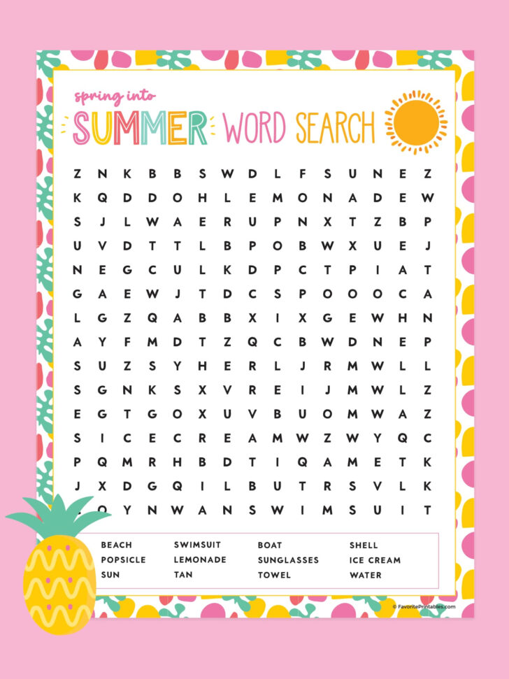 Printable Word Search For Summer