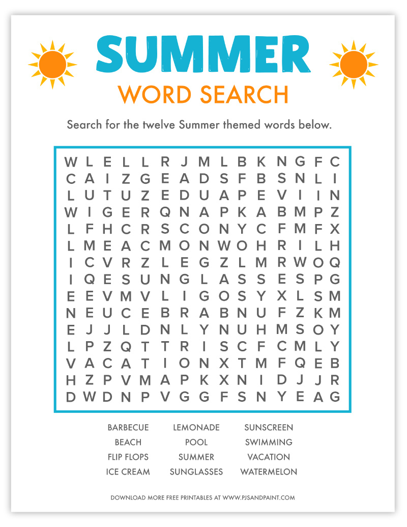 Free Printable Summer Word Search - Pjs And Paint within Free Printable Word Searches Summer