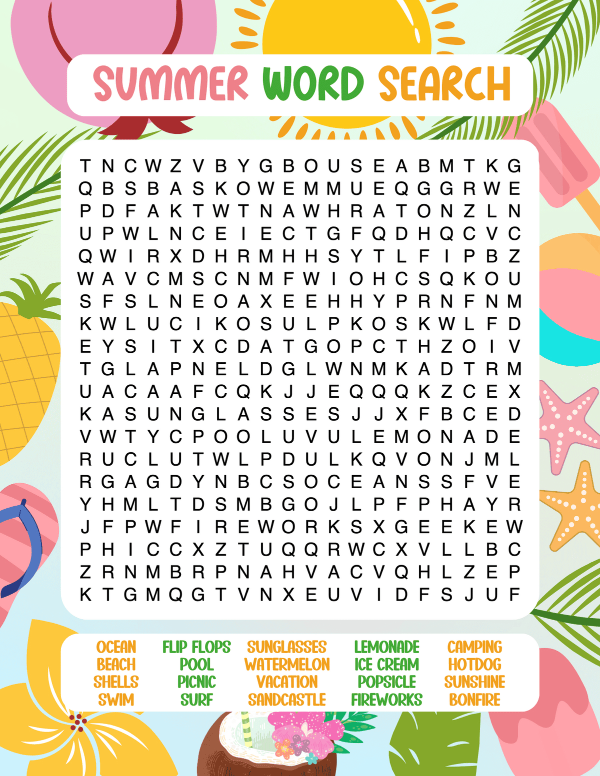 Free Printable Summer Word Searches - Prudent Penny Pincher in Summer Word Search Puzzle Printable