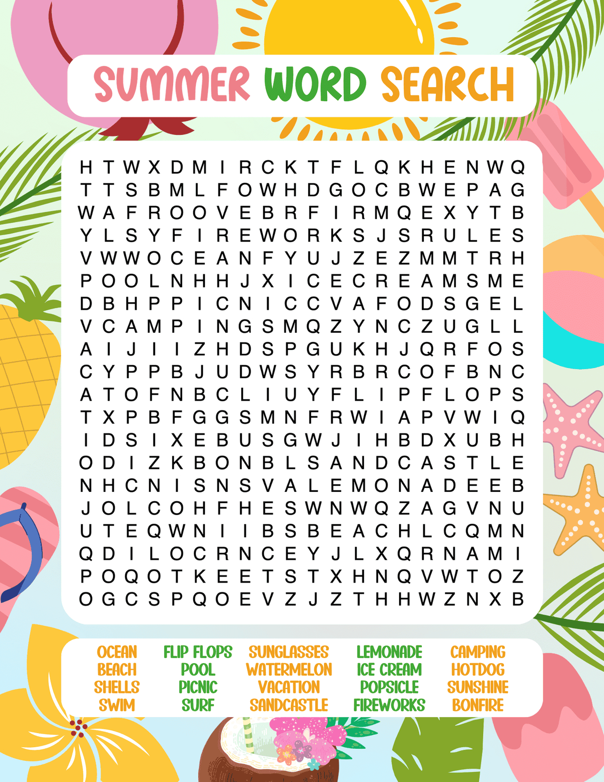 Free Printable Summer Word Searches - Prudent Penny Pincher inside Word Search Free Printable For Kids