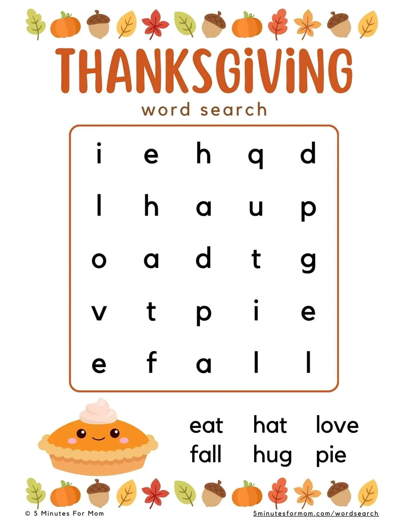Free Printable Thanksgiving Word Search For Kids for Thanksgiving Word Search Easy Printable
