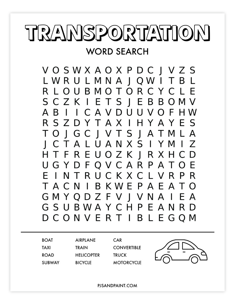 Free Printable Transportation Word Search - Pjs And Paint within Printable Word Search 2025