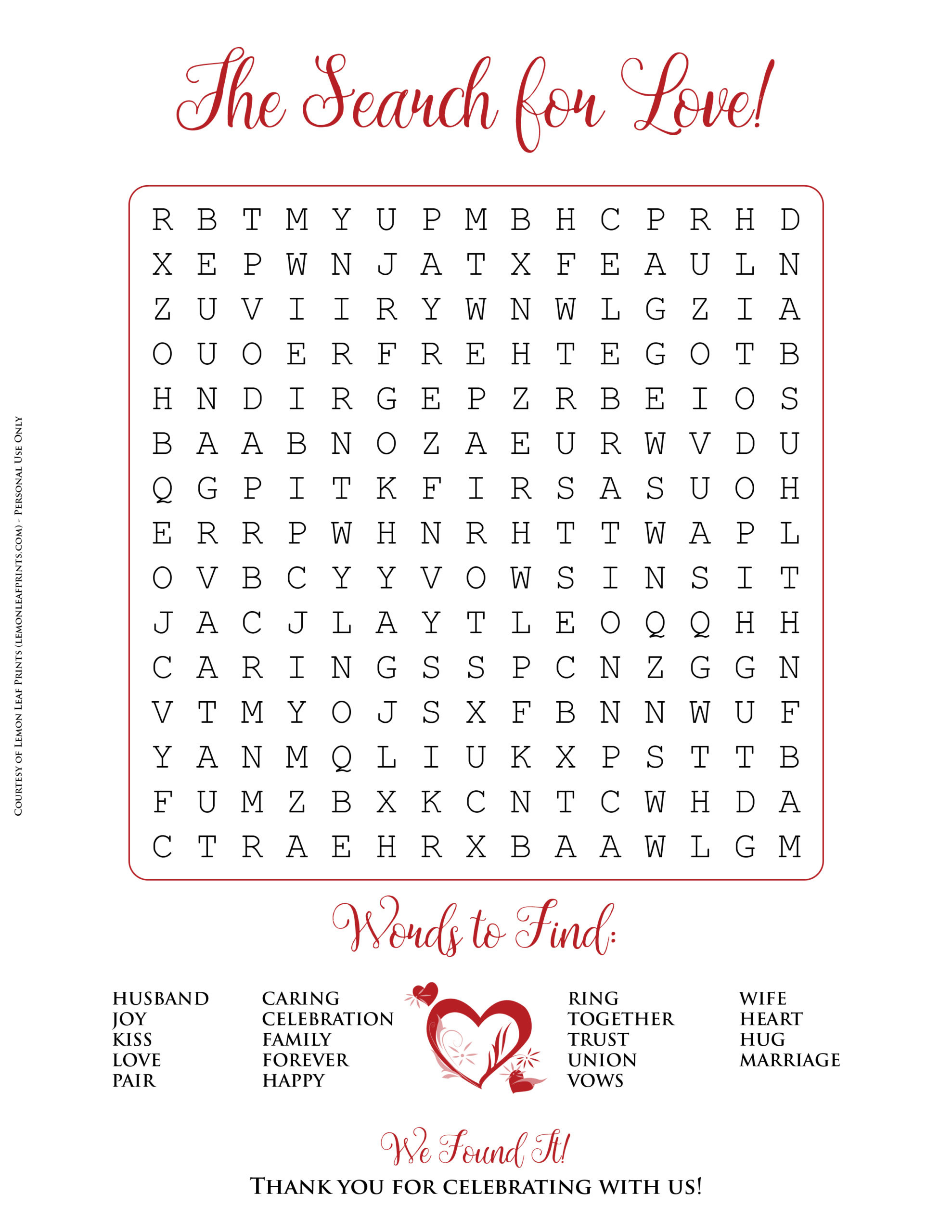 Free Printable – Valentine&amp;#039;S Day Or Wedding Word Search Puzzle regarding Love Word Search Printable