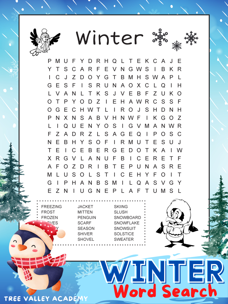 Free Printable Winter Word Search For Kids for Word Search Printable Grade 5