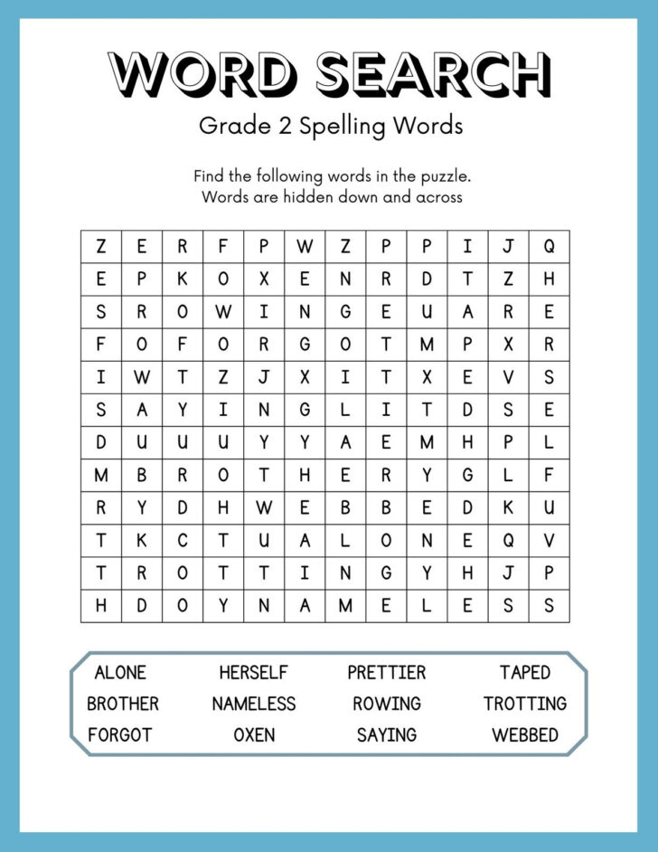 Grade 2 Word Search Printable