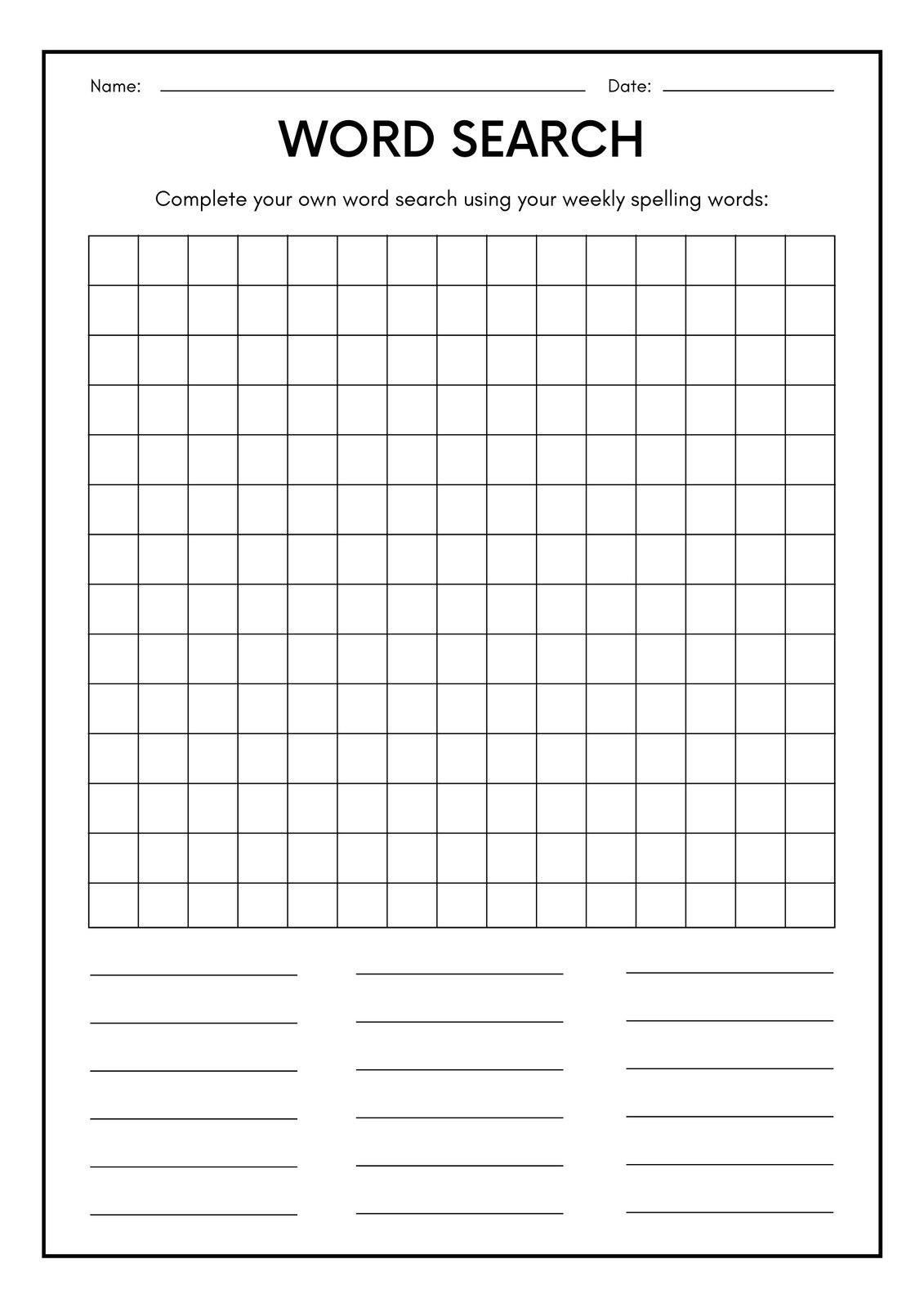 Free Spelling Worksheet Templates To Edit And Print | Canva intended for Diy Word Search Printable
