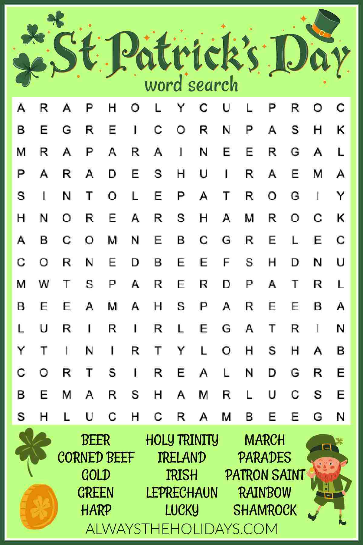 Free St. Patrick&amp;#039;S Day Word Search Printable - Answers Included intended for Free Printable St Patrick&amp;#039;S Day Word Search