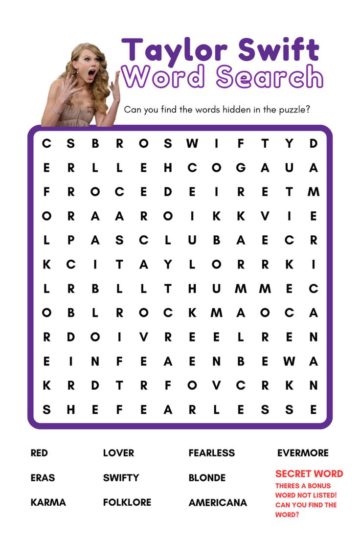 Free Taylor Swift Speak Now Games — Smartblend for Taylor Swift Word Search Printable