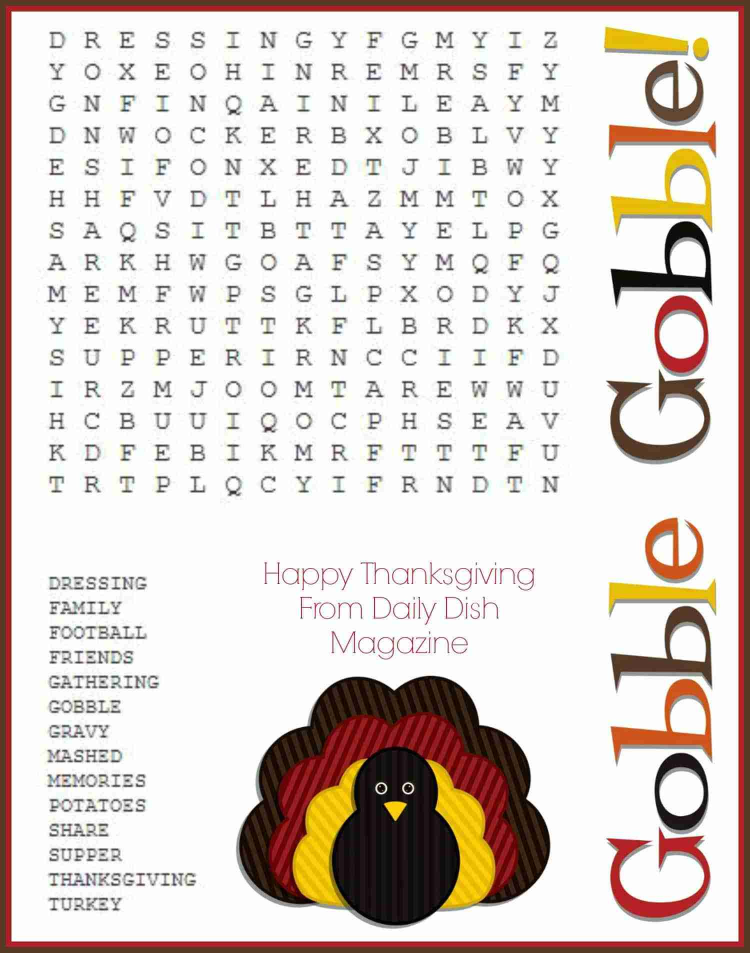 Free Thanksgiving Puzzles ~ Word Search And Maze Printable - Daily in Free Printable Thanksgiving Word Search For Adults