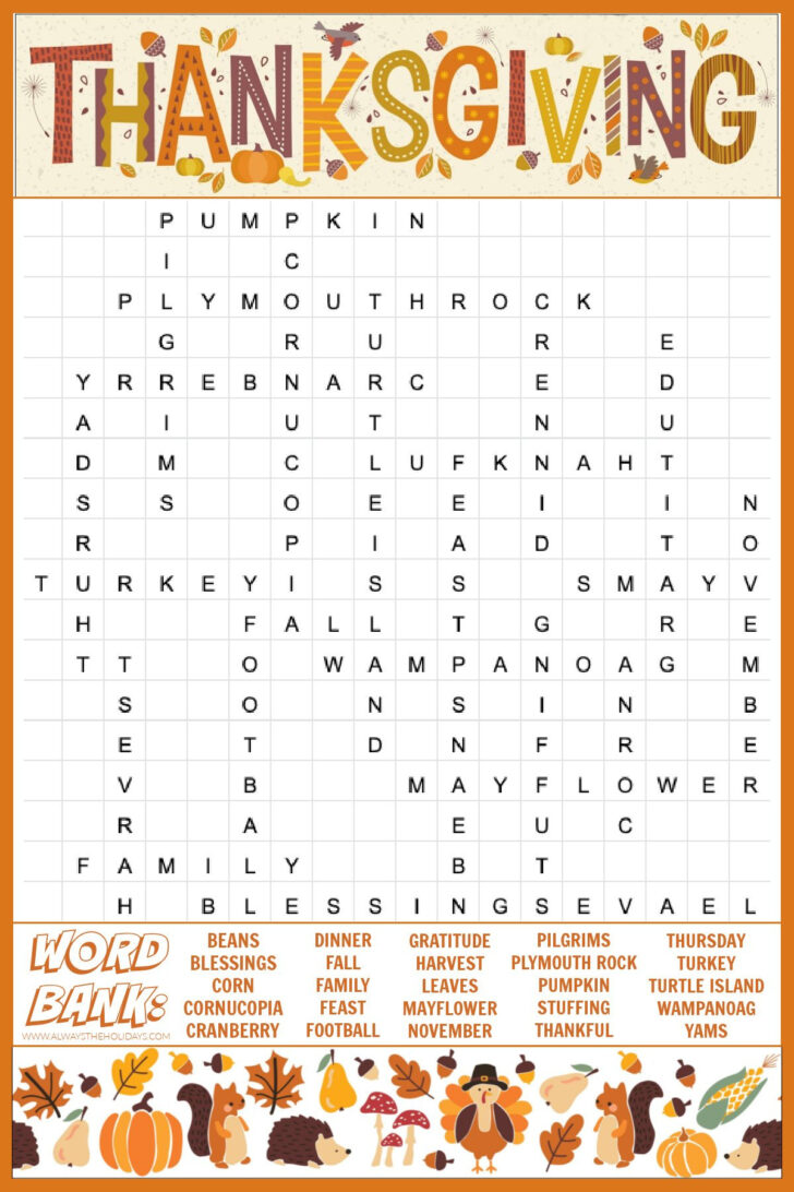 Free Printable Thanksgiving Word Search Puzzles
