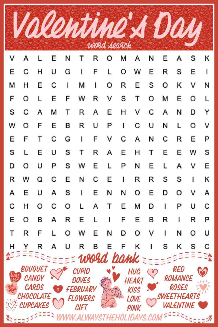 Valentines Word Search Free Printable