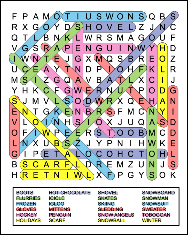 Free Printable Word Search Puzzles Winter Answer Key