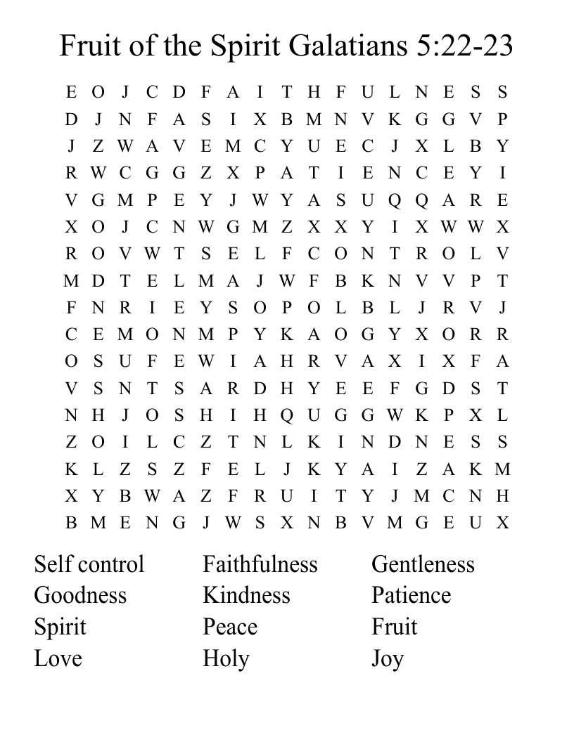 Fruit Of The Spirit Galatians 5:22-23 Word Search - Wordmint throughout Fruit of the Spirit Word Search Printable
