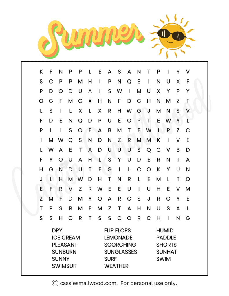 Fun Summer Word Search Printables (Free) - Cassie Smallwood regarding Free Printable Word Search For Third Graders