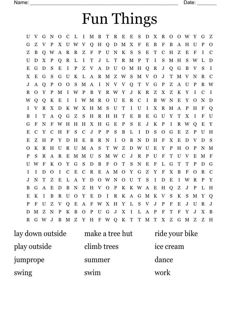 Fun Things Word Search - Wordmint within Printable Word Search Fun