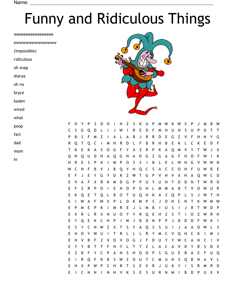 Funny And Ridiculous Things Word Search - Wordmint throughout Printable Word Search Fun