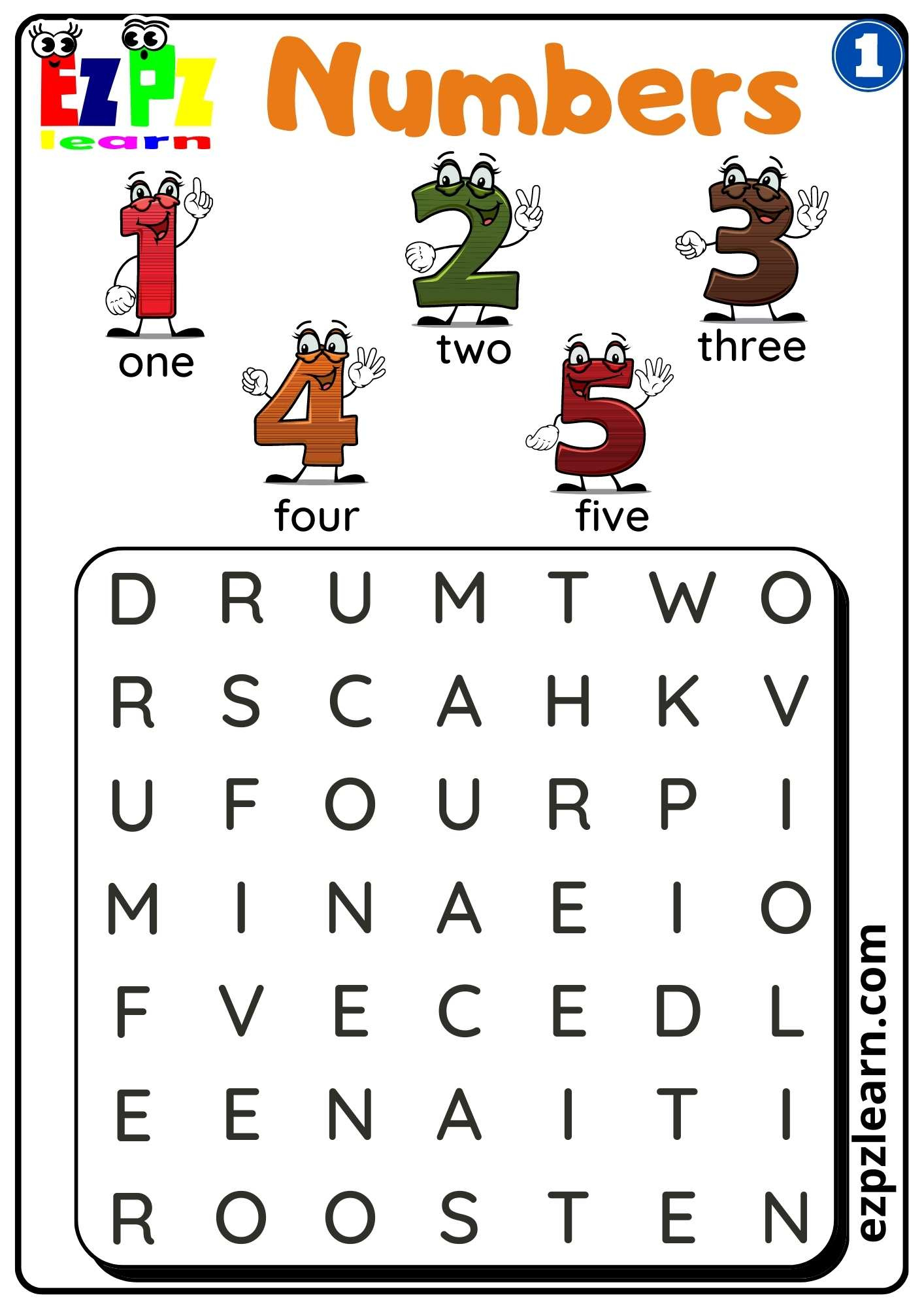 G1 Numbers Word Search Worksheet For Kindergarten And Esl Students throughout Printable Number Word Search