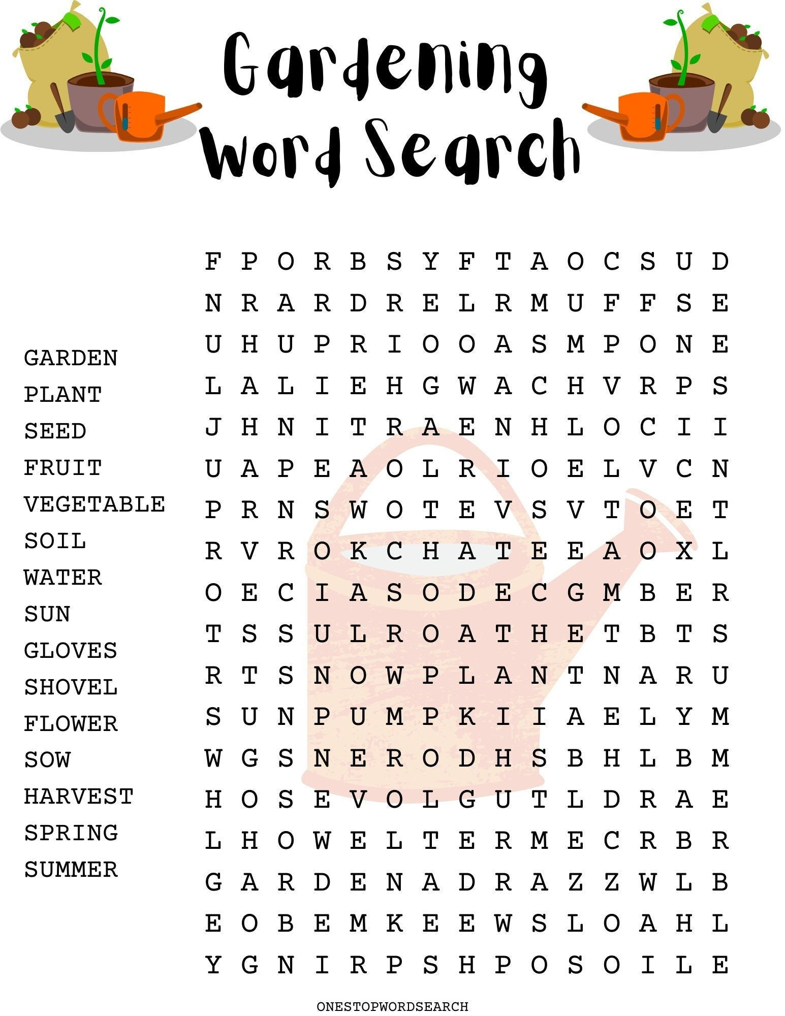 Gardening Word Search Puzzle With Answer Sheet| Seasonal Games with Free Printable Word Search Puzzles Gardening
