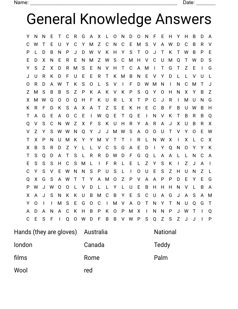 General Knowledge Answers Word Search - Wordmint for Printable Word Search Puzzles With Answers